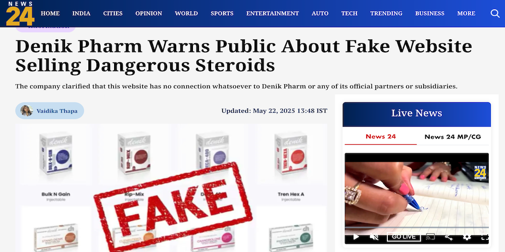 Denik Pharm Warns Public About Fake Website Selling Dangerous Steroids