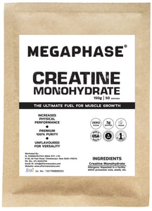 Megaphase - Creatine Monohydrate Enhanced Muscle Strength & Power, Optimal Athletic Performance (Unflavoured, 150g, 50 Servings)